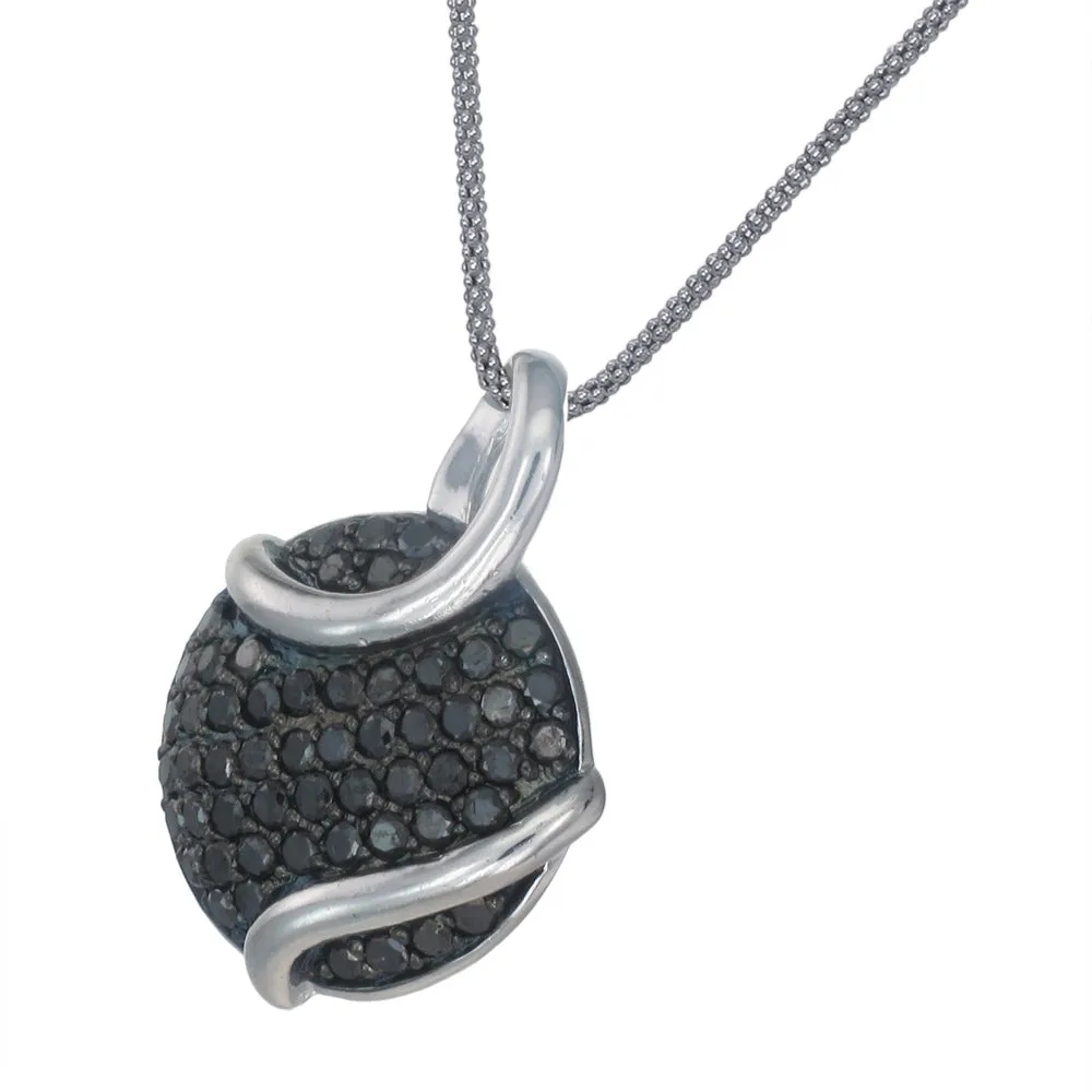 0.80 cttw Black Diamond Circle Pendant .925 Sterling Silver With 18 Inch Chain