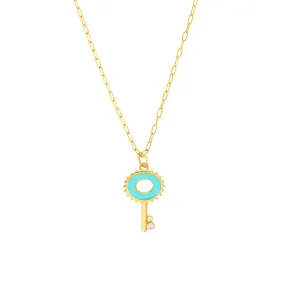 14K Gold Enamel Key Diamond Paper Clip Pendant