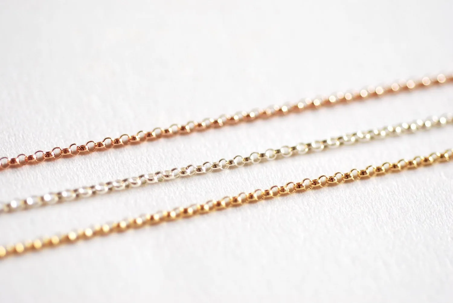 14k Gold Filled Rolo Chain, 1.4mm Unfinished Rolo Chain by Foot, Choose Sterling Silver Rolo Chain, 14k Rose Gold Filled Rolo Chain, Bulk