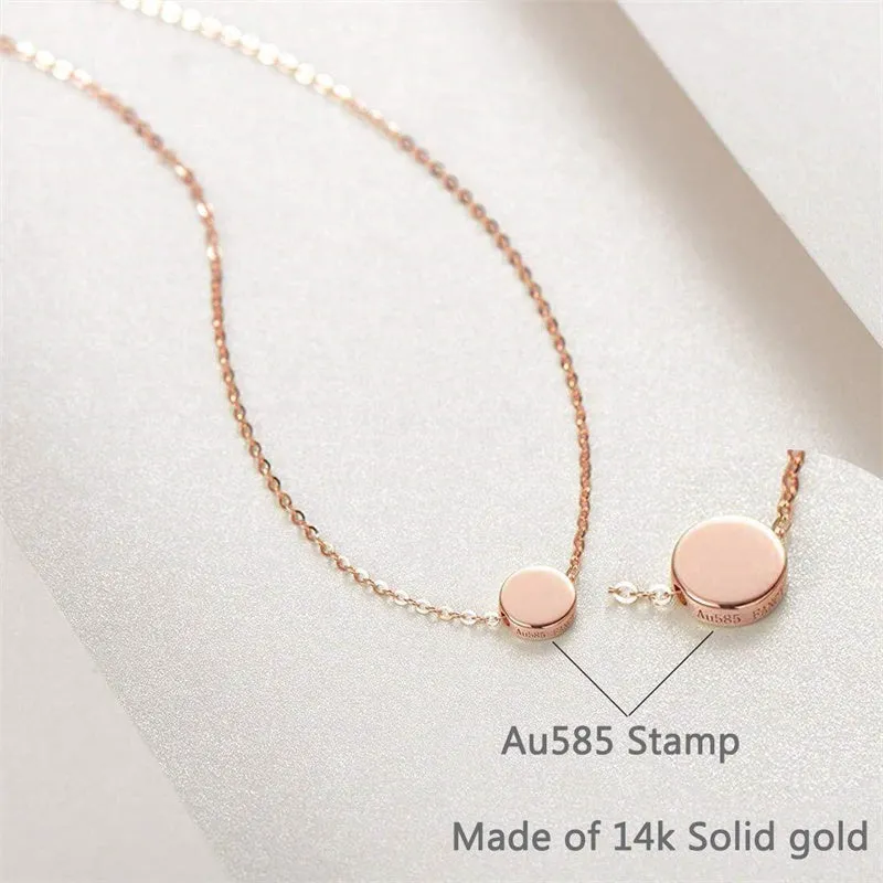 14K Gold Tiny Dot Round Small Coin Necklace Pendant Minimalist Dainty Fine Jewelry for Women Girls Teens