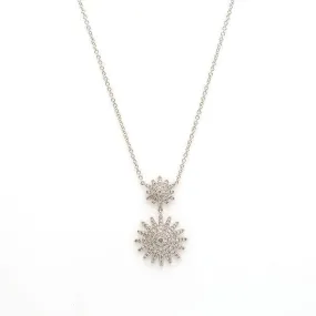 14K White Gold Diamond Necklace W/ VVS Diamonds & Double Sunburst Pendants