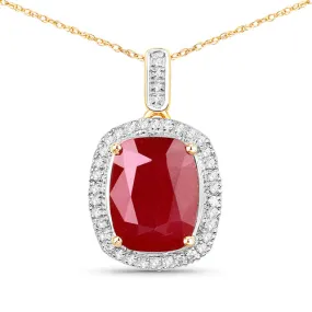 14K Yellow Gold Cushion cut Ruby and Diamond Pendant