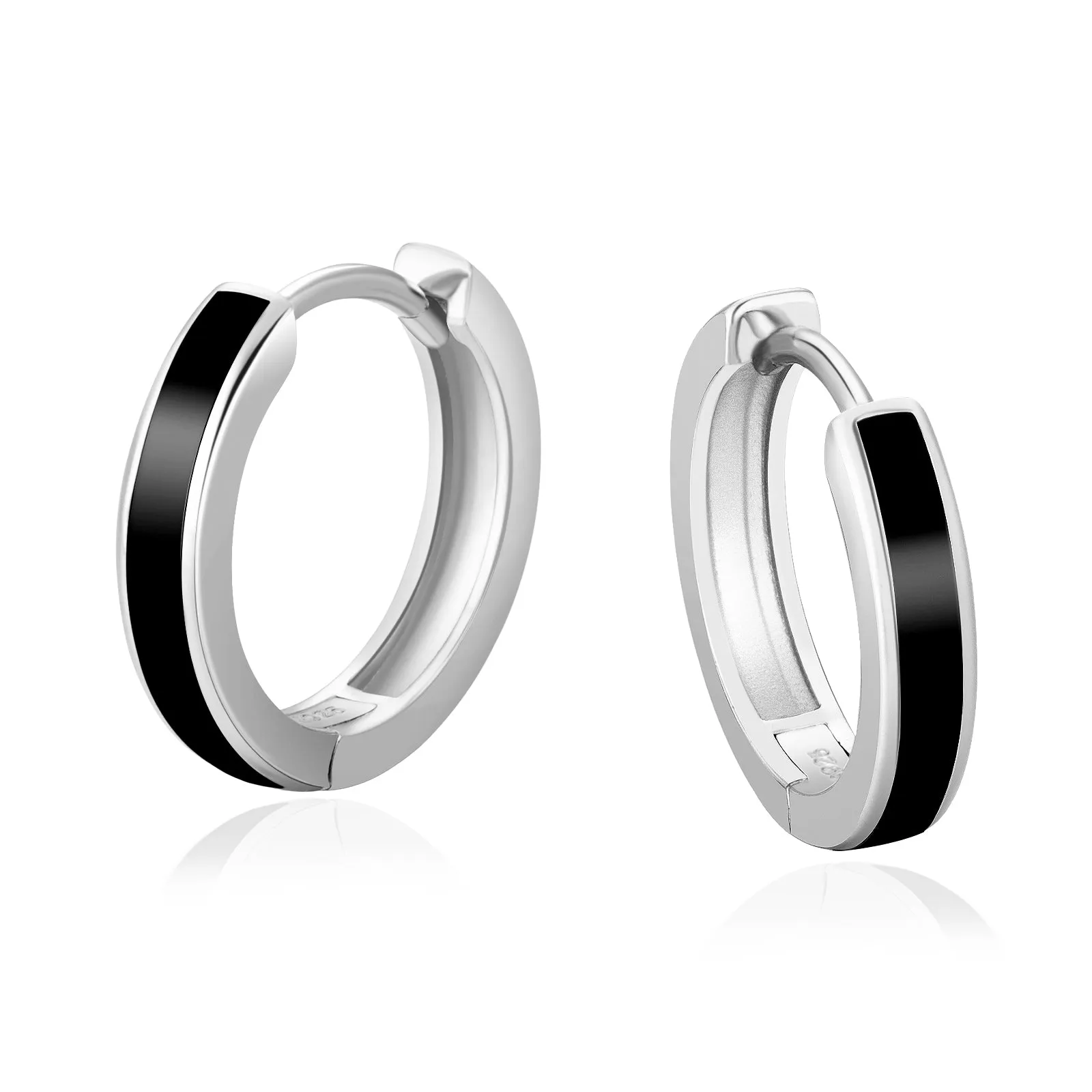 15mm Sleek Black Hoop Earrings for Men