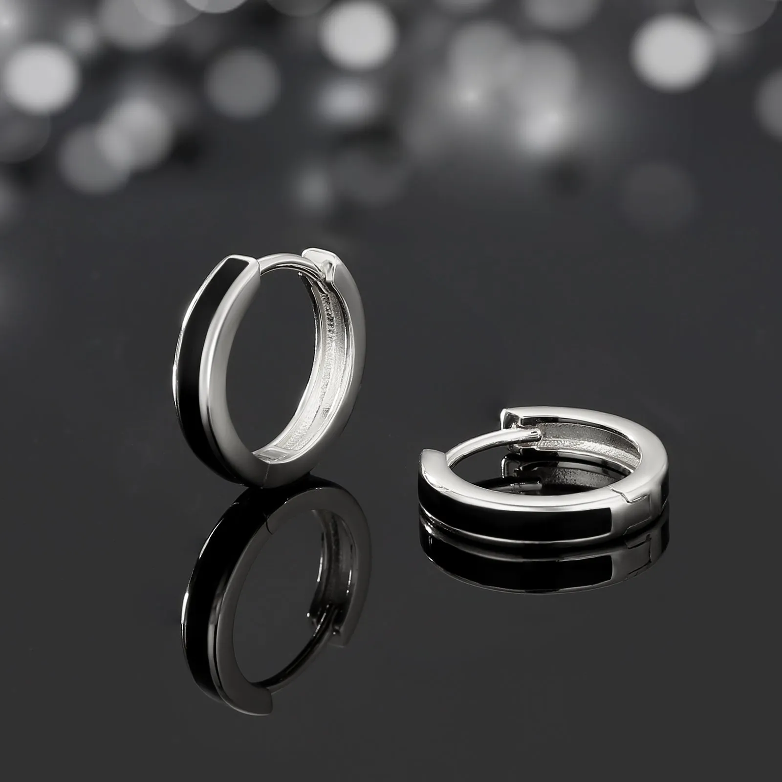 15mm Sleek Black Hoop Earrings for Men