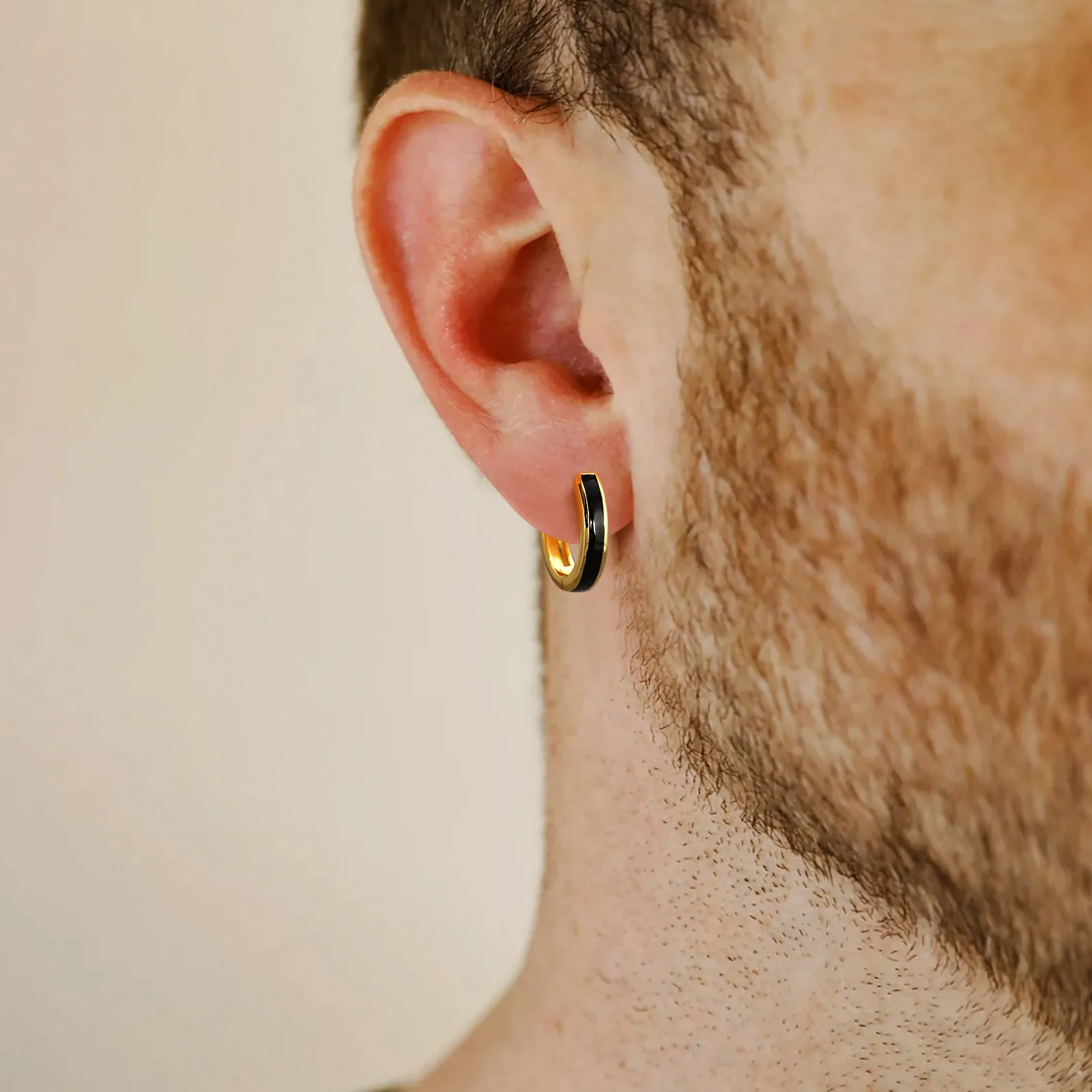 15mm Sleek Black Hoop Earrings for Men