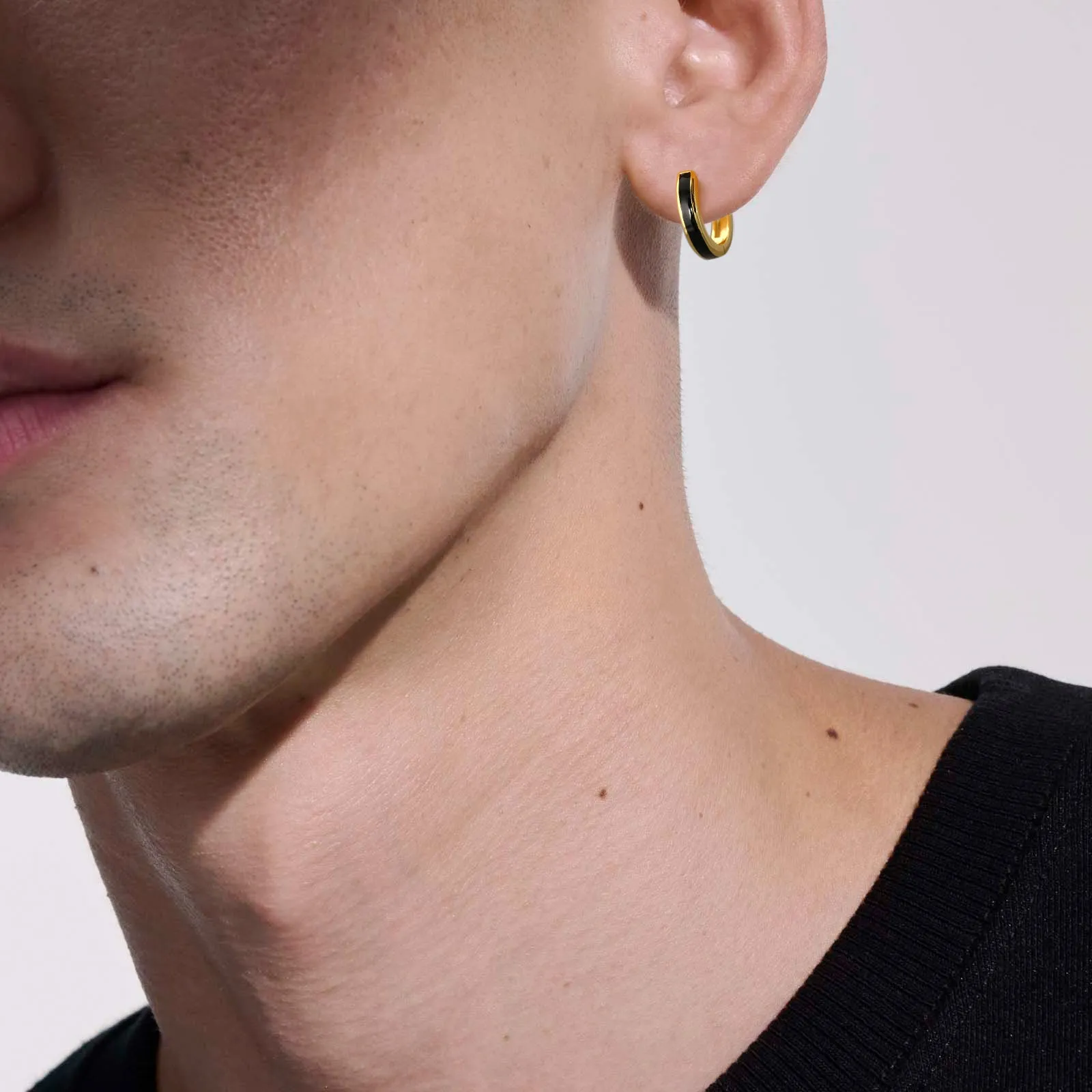 15mm Sleek Black Hoop Earrings for Men