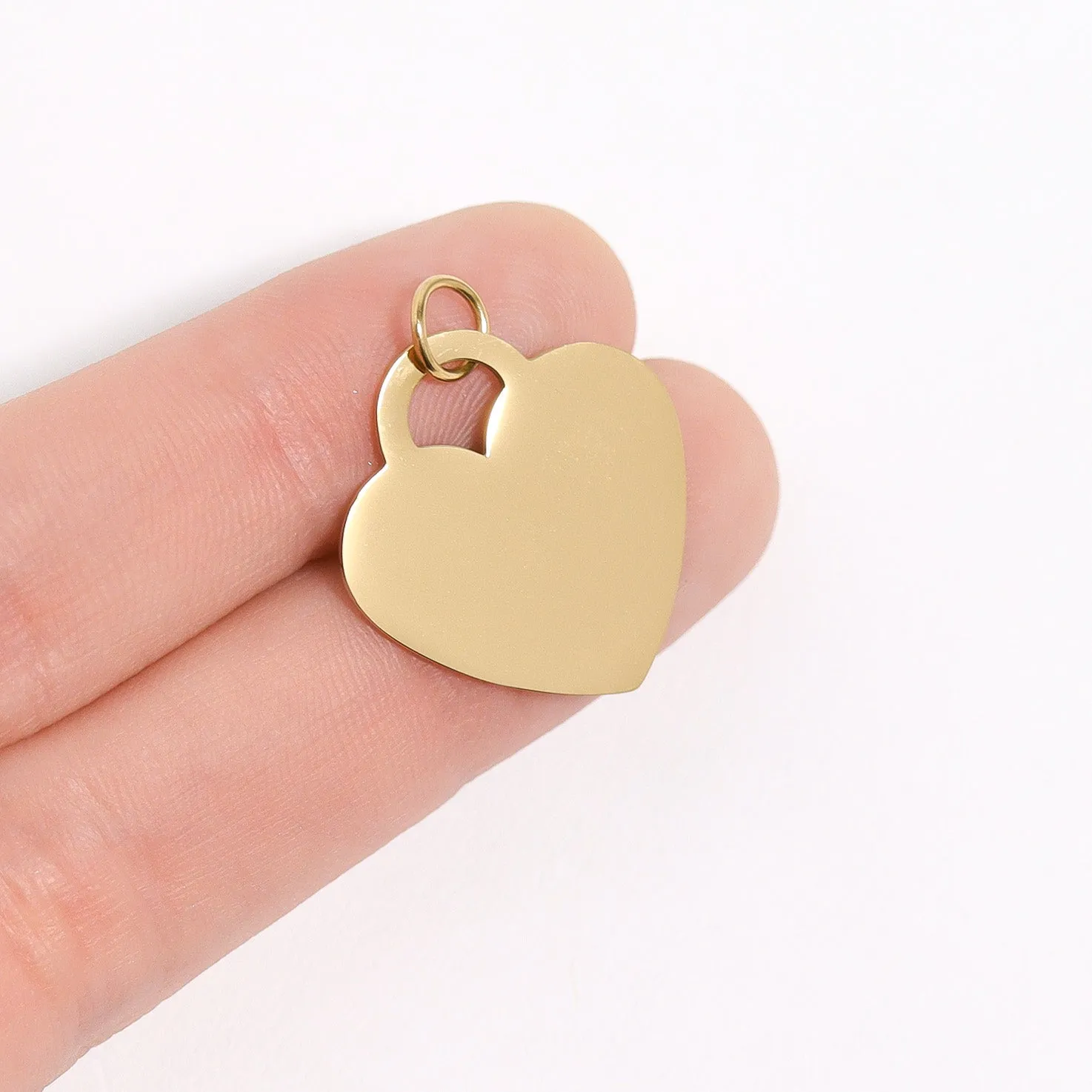 18K Gold PVD Blank Heart Charm Stainless Steel Pendant / SBB0011