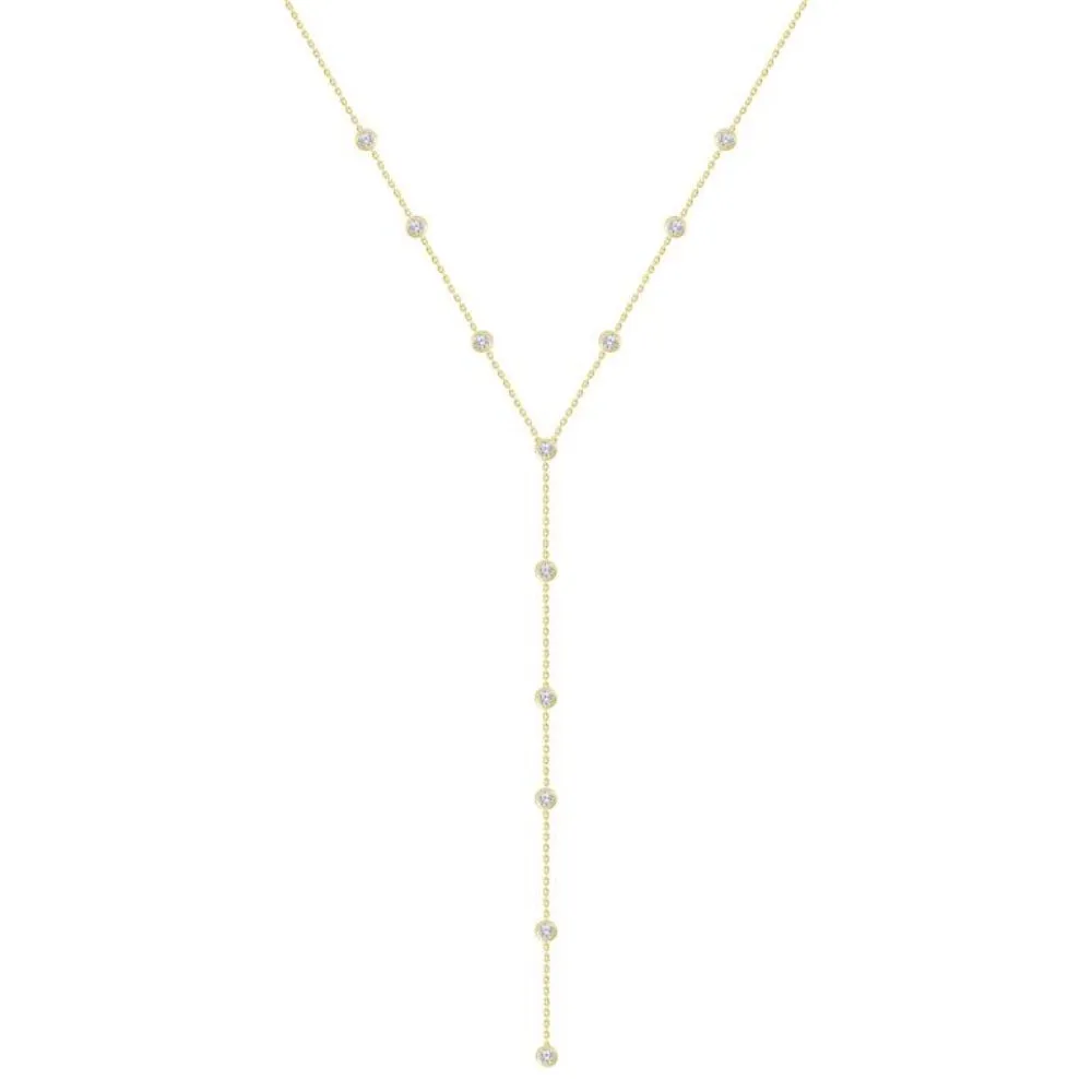 18k Lariat Style Necklace with Bezel Diamonds