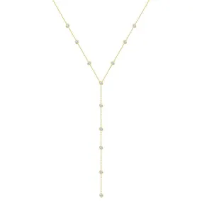 18k Lariat Style Necklace with Bezel Diamonds