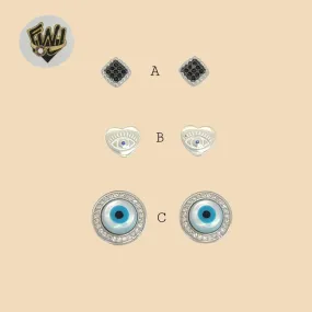 (2-3226) 925 Sterling Silver - Zircon Stud Earrings.