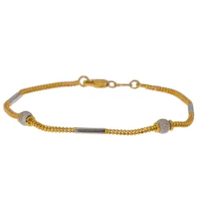 22K Multi Tone Gold Adjustable Bracelet W/ Pipe, Ball & Clustered Beads