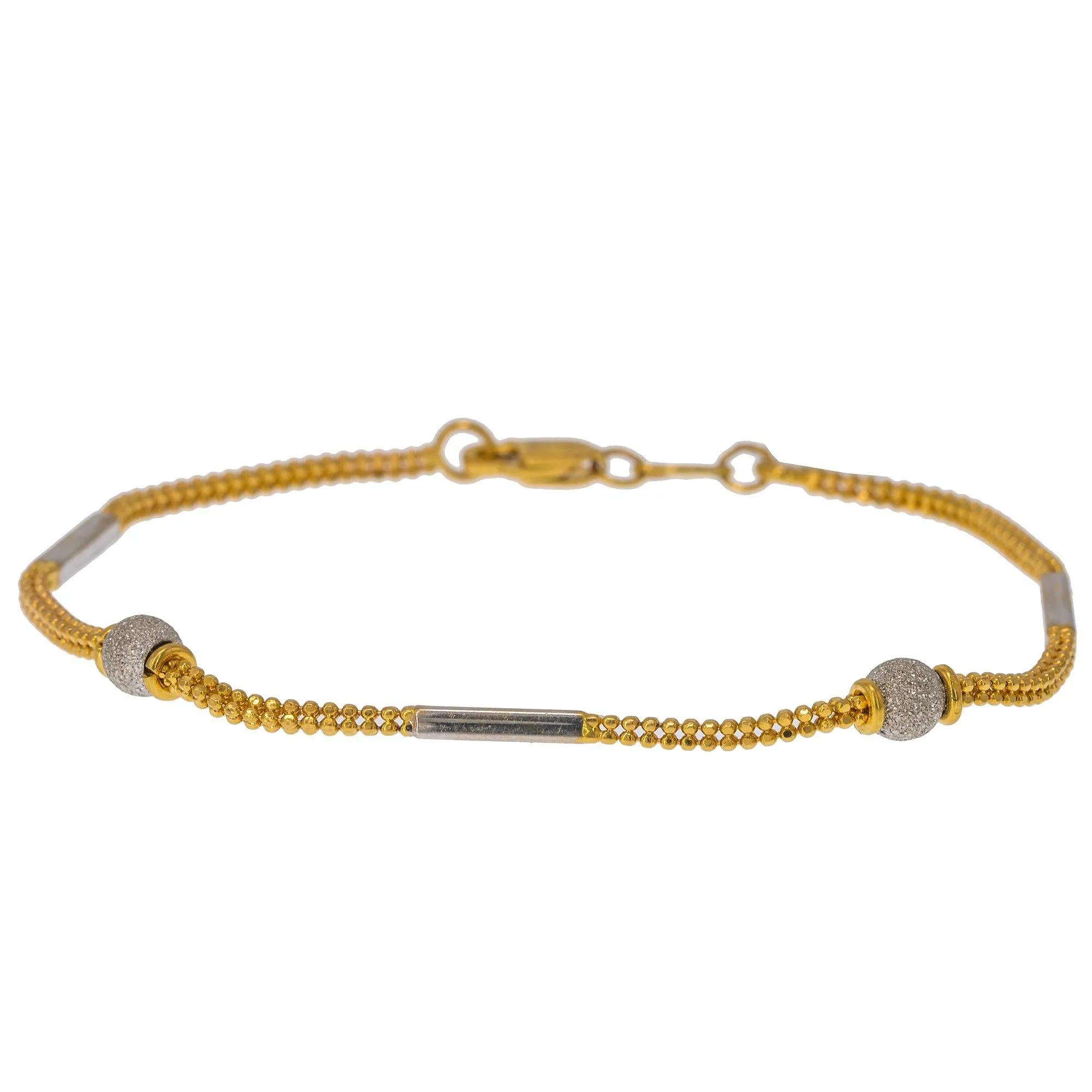 22K Multi Tone Gold Adjustable Bracelet W/ Pipe, Ball & Clustered Beads