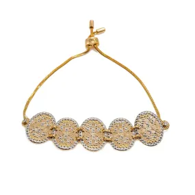 22K Multi Tone Gold Bracelet W/ Round Open Cut Accents & Drawstring Closure