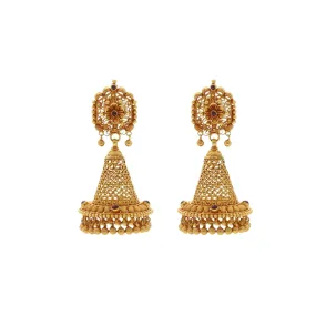 22K Yellow Gold Antique Earrings W/Ruby, 20.9 grams