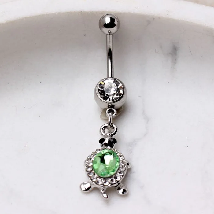 316L Stainless Steel Dazzling Green Turtle Dangle Navel Ring