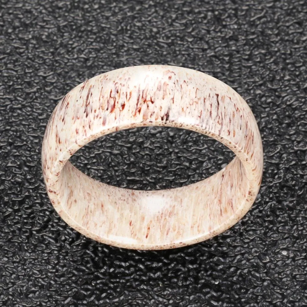 8mm Men Domed Elk Antler Comfort Fit Wedding Band