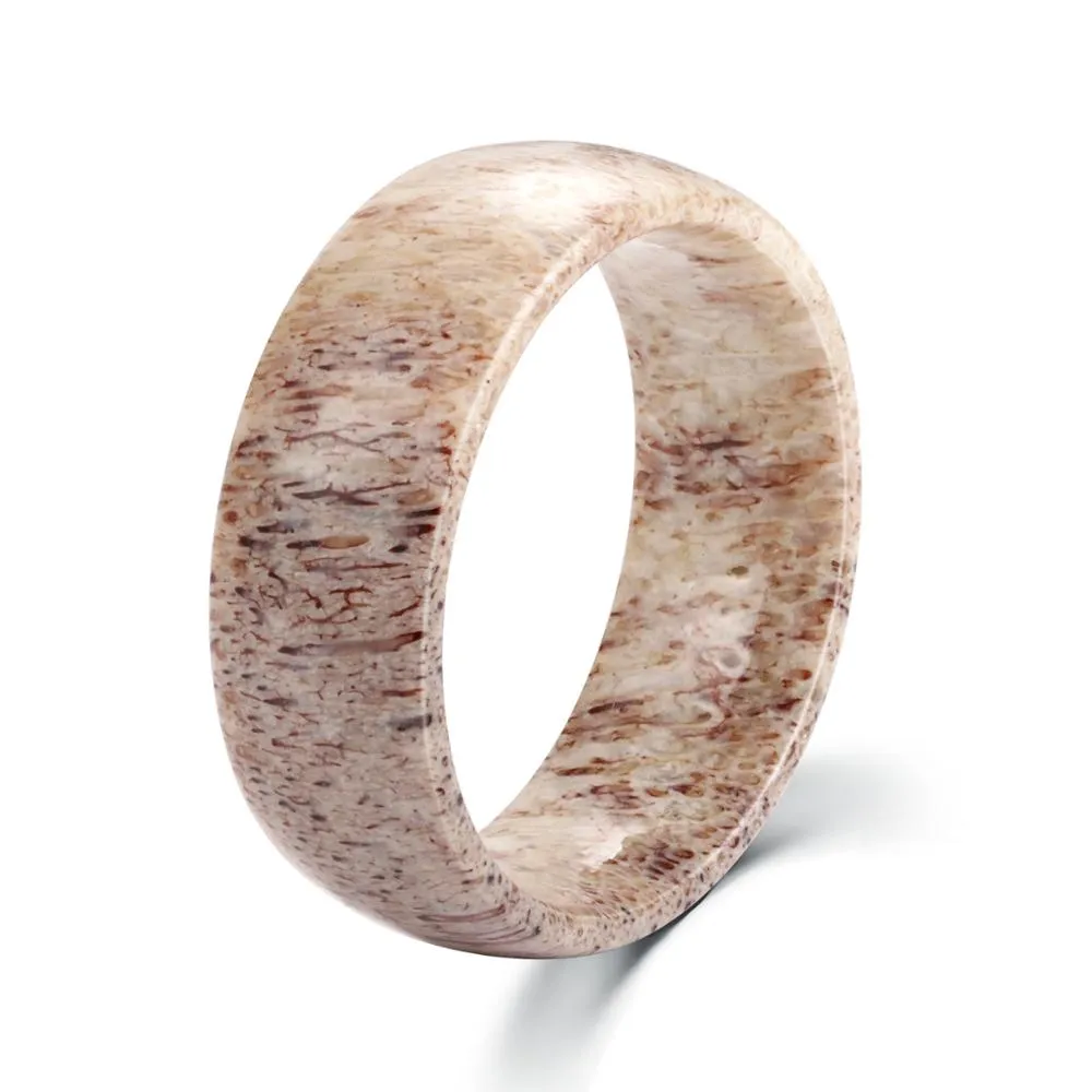 8mm Men Domed Elk Antler Comfort Fit Wedding Band