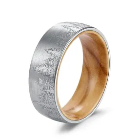 8mm Mountain Forest Olive Wood and Tungsten Carbide Comfort Fit Wedding Band