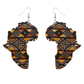 African Continent shaped Earrings Brown Mud