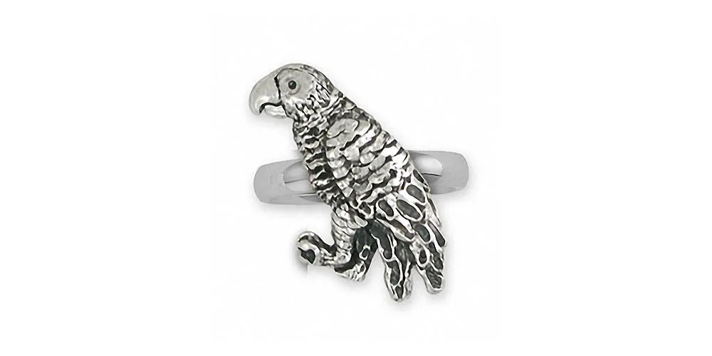 African Grey Ring Jewelry Sterling Silver Handmade Parrot Ring AFG1X-R