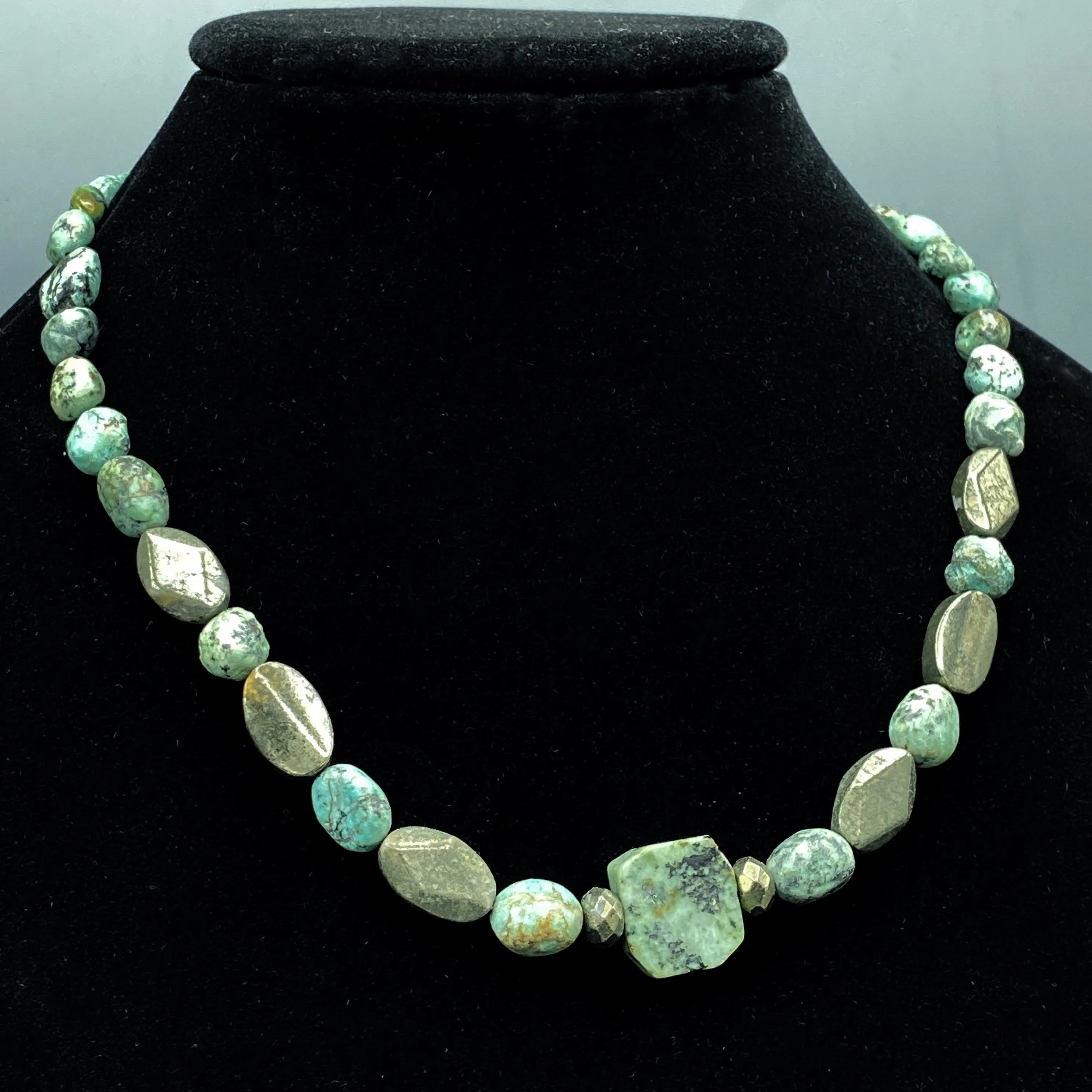 African Turquoise and Pyrite gemstone Necklace