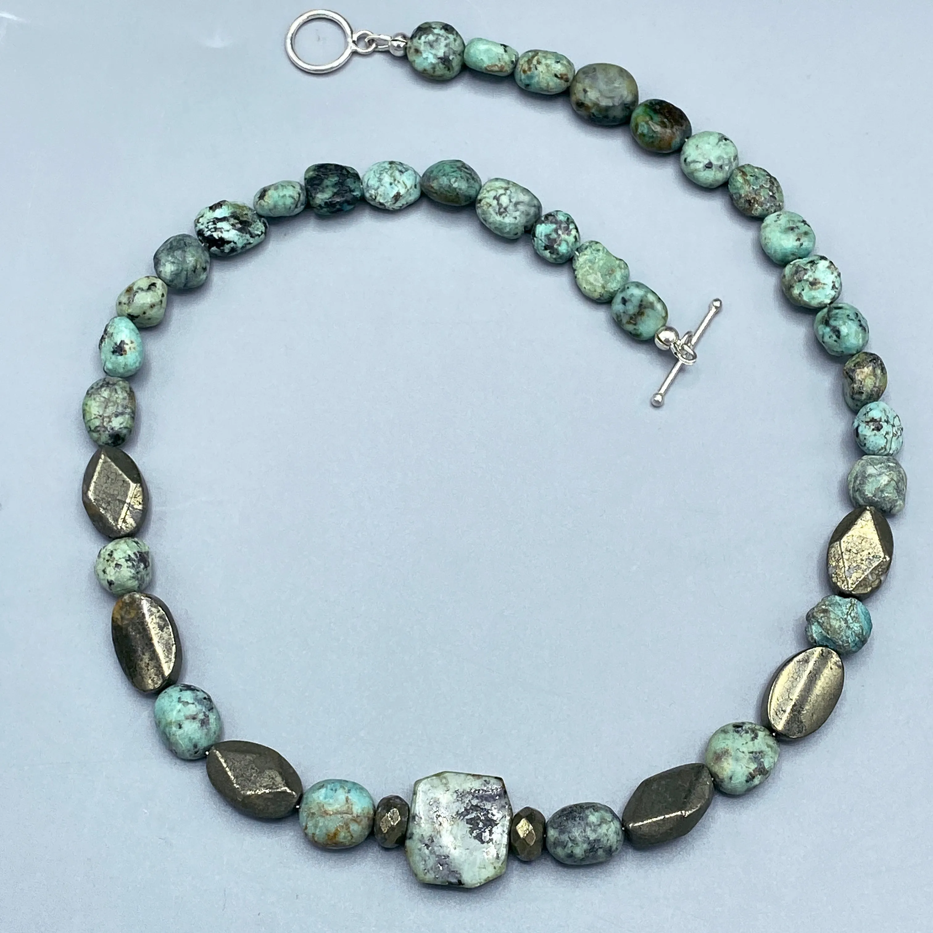 African Turquoise and Pyrite gemstone Necklace