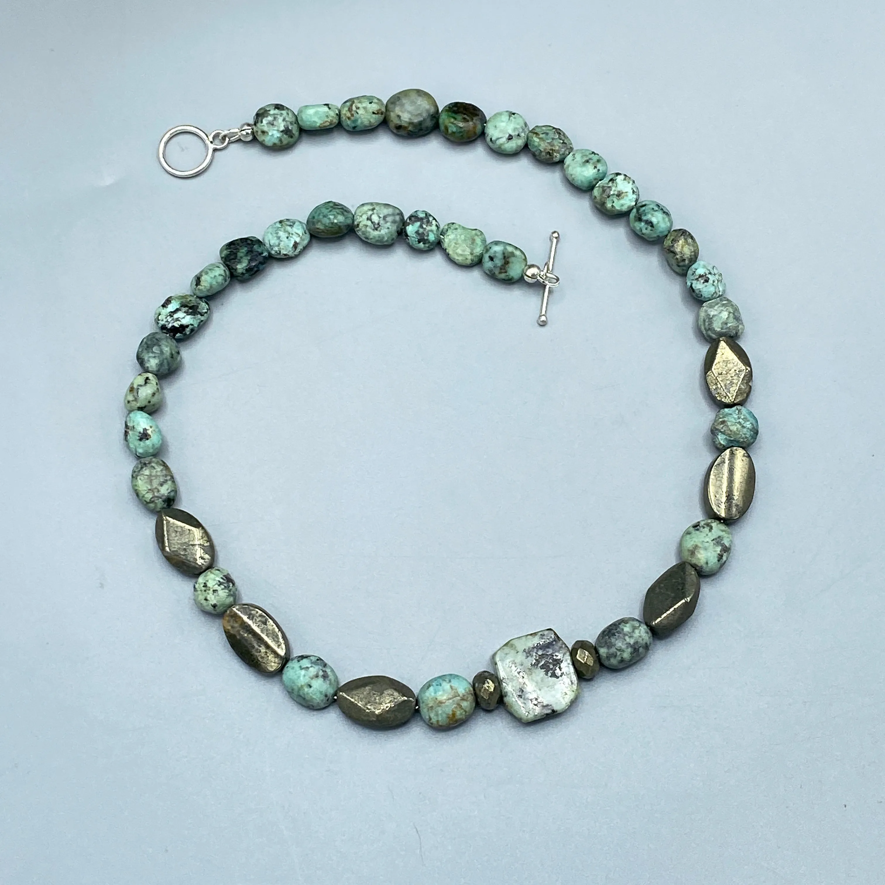 African Turquoise and Pyrite gemstone Necklace