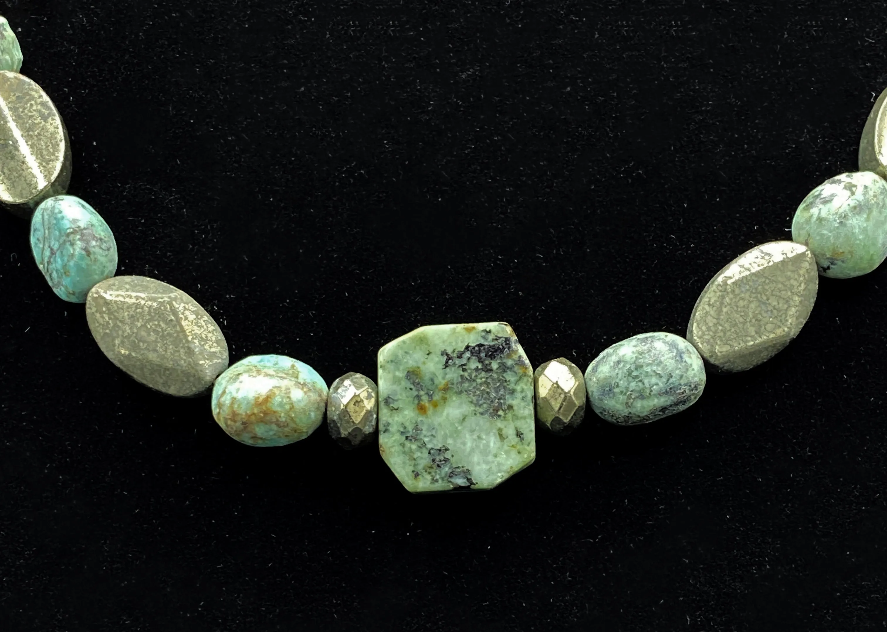 African Turquoise and Pyrite gemstone Necklace