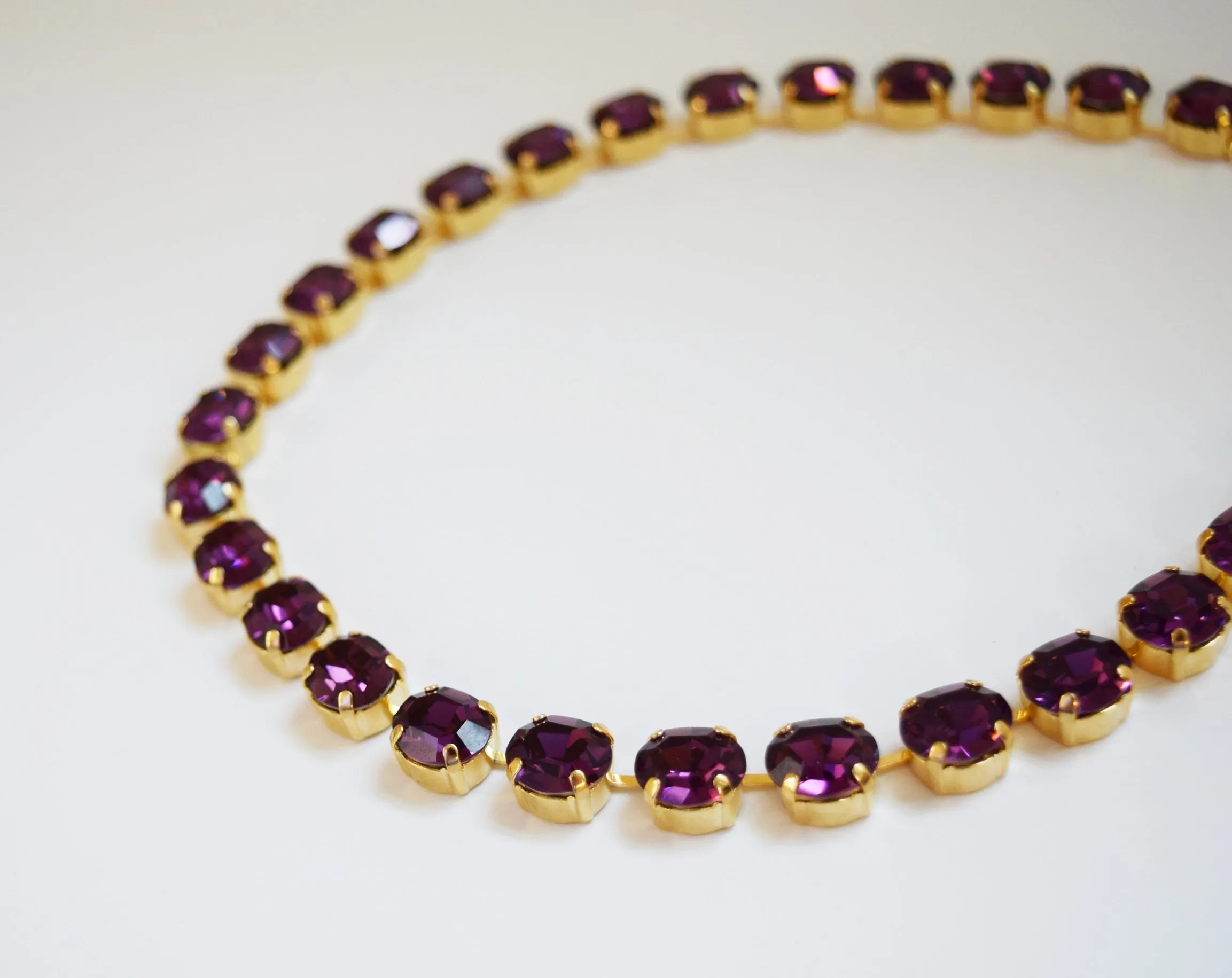 Amethyst Purple Swarovski Collet Necklace - Small Oval