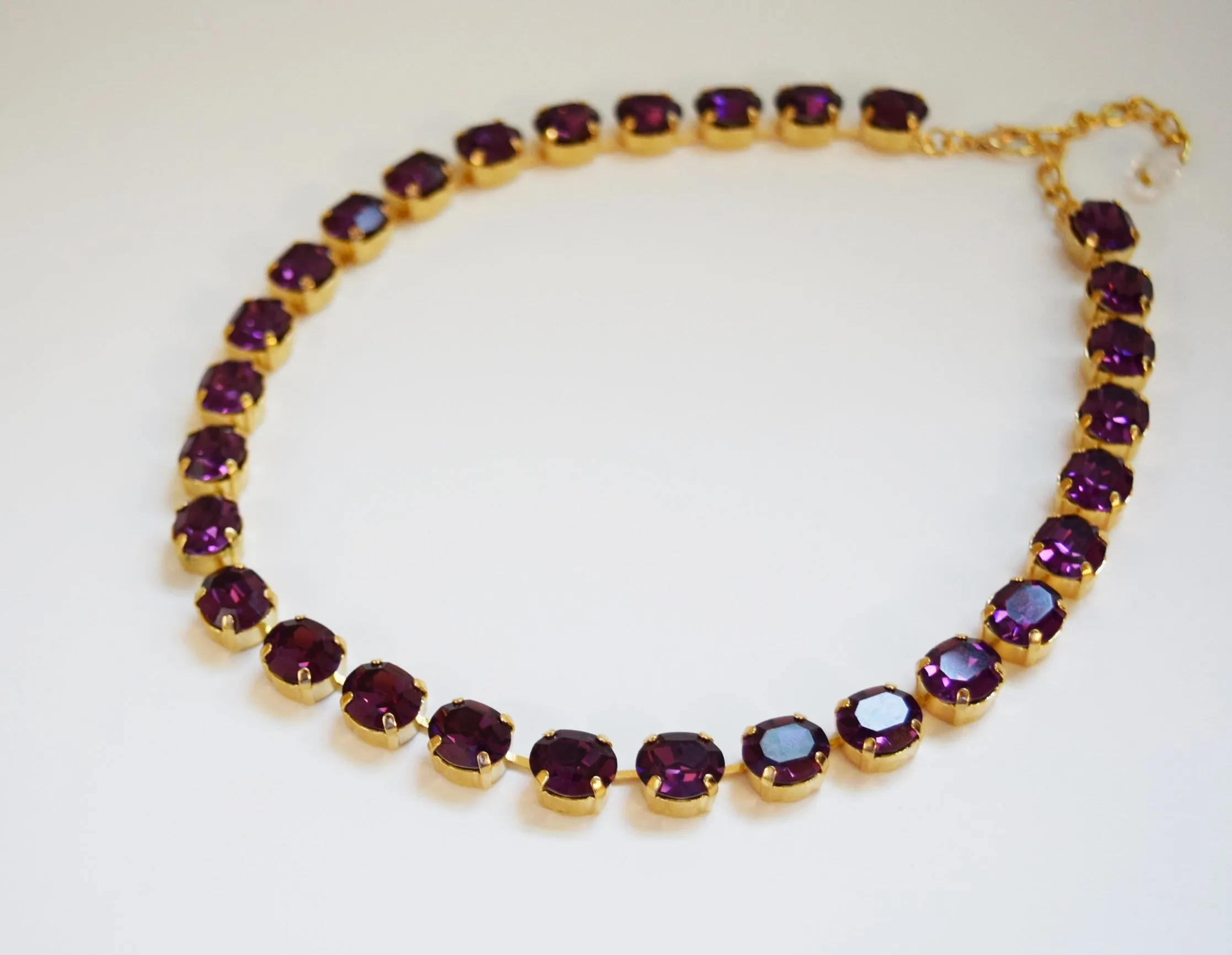 Amethyst Purple Swarovski Collet Necklace - Small Oval