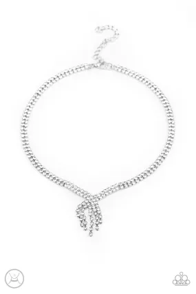 Ante Up White Rhinestone Choker Necklace - Paparazzi Accessories