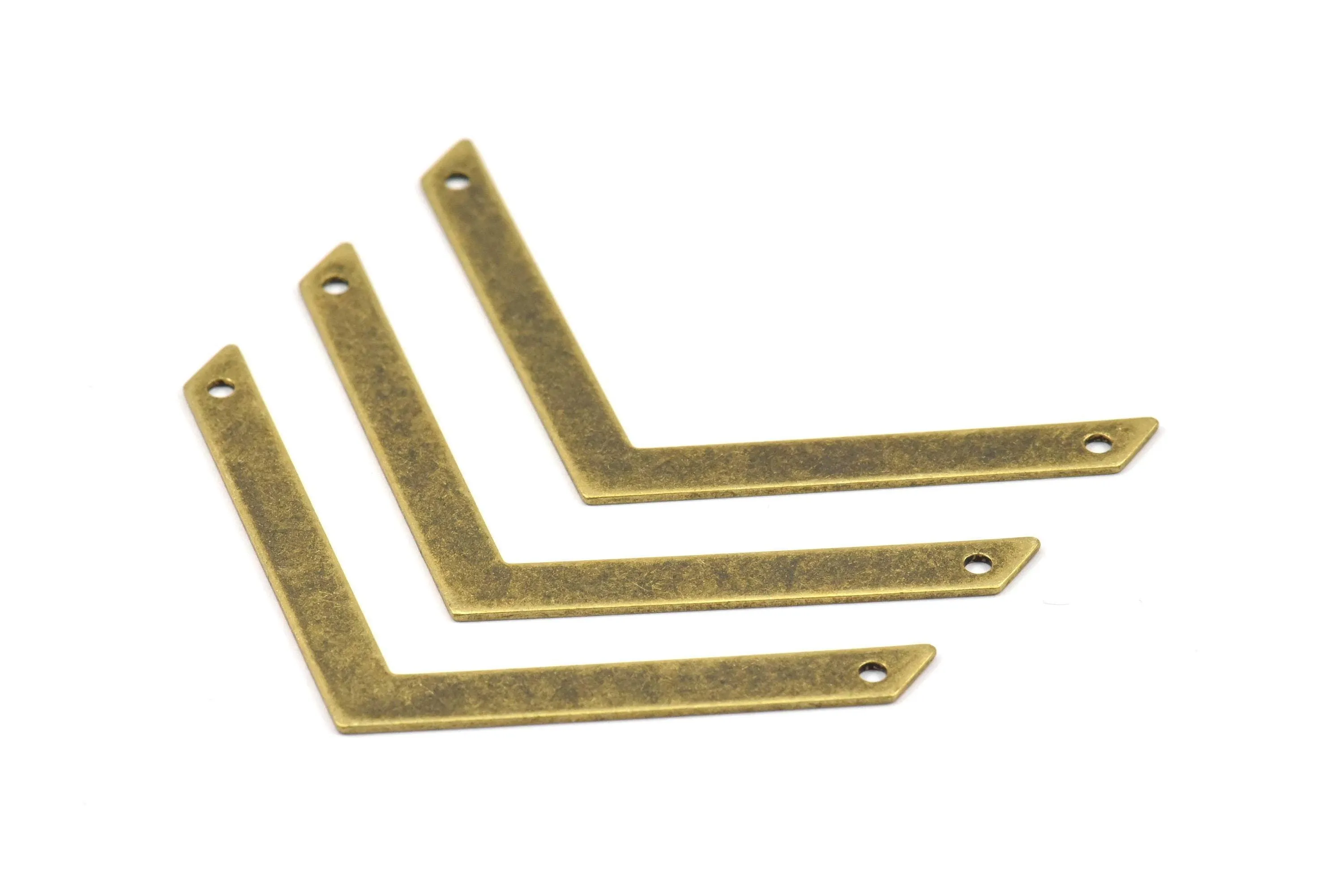 Antique Brass Chevrons , 5 Antique Brass Plated Chevron Pendant with 2 Holes (60x5x0.80mm) D0420--N0632