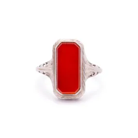 Antique Ladies 14k White Gold Rectangular Sunstone Filigree Cocktail Ring