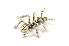 Antique Silver Ant Pendant, 1 Antique Silver Plated Brass Ant Pendants, Animal Jewelry (36mm) N0351