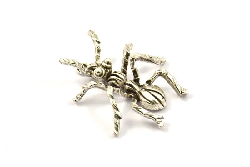 Antique Silver Ant Pendant, 1 Antique Silver Plated Brass Ant Pendants, Animal Jewelry (36mm) N0351