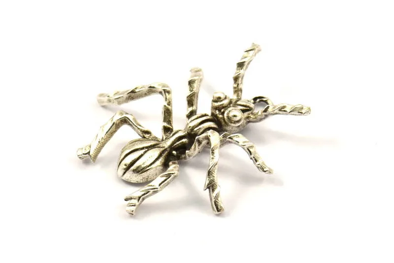 Antique Silver Ant Pendant, 1 Antique Silver Plated Brass Ant Pendants, Animal Jewelry (36mm) N0351