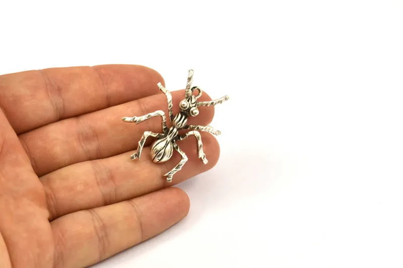 Antique Silver Ant Pendant, 1 Antique Silver Plated Brass Ant Pendants, Animal Jewelry (36mm) N0351