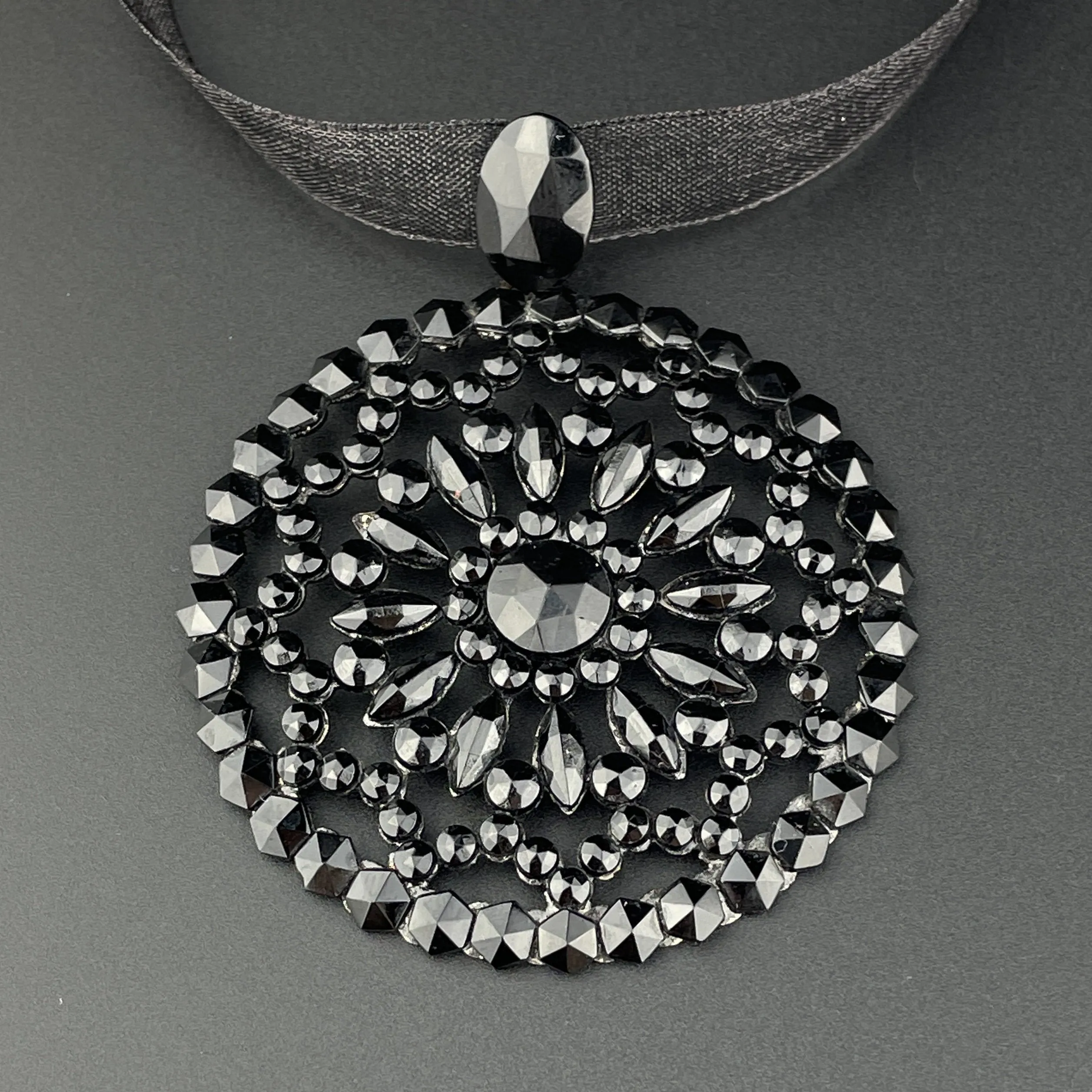 Exquisite Antique Victorian French Jet Black Pendant Necklace