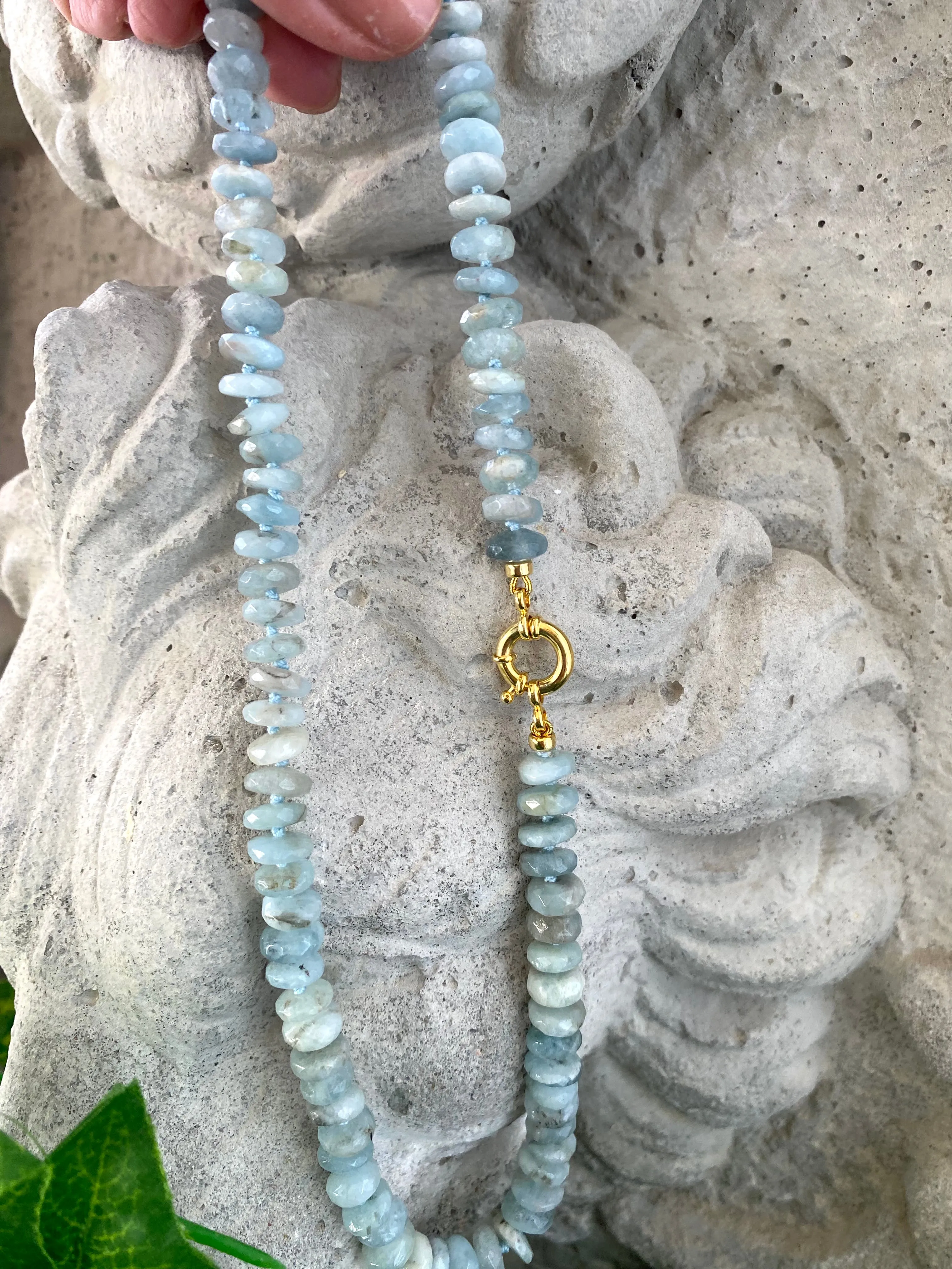 Aquamarine Candy Necklace, Gold Vermeil Plated Silver Marine Closure, 18.5 or 21.5”inches, March Birthstone