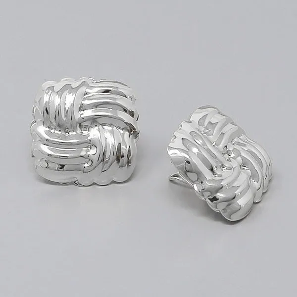 Basket Weave Square Metal Stud Earrings