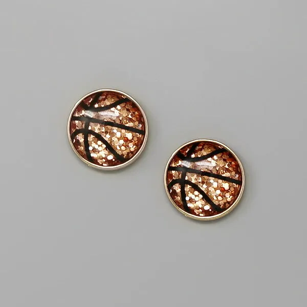 Basketball Sports Theme Glittered Stud Earrings