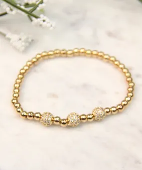 Beaded Bracelet with Round CZ Balls - Gold