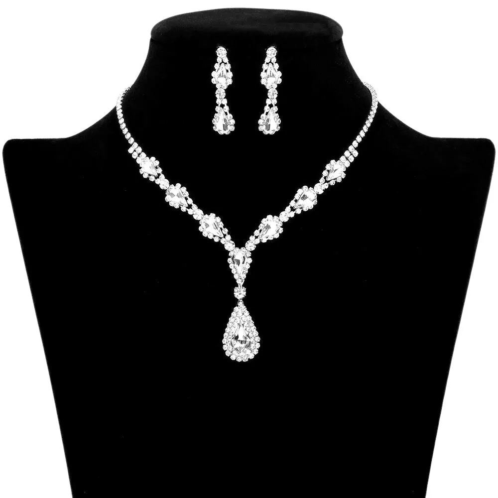 Beautiful Teardrop Stone Accented Rhinestone Necklace