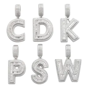 Better Jewelry Block Letter Pendant in .925 Sterling Silver w. CZ Baguette Stones