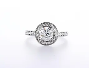 Bezel Halo Diamond Engagement Ring (0.70Ctw) -18K White Gold