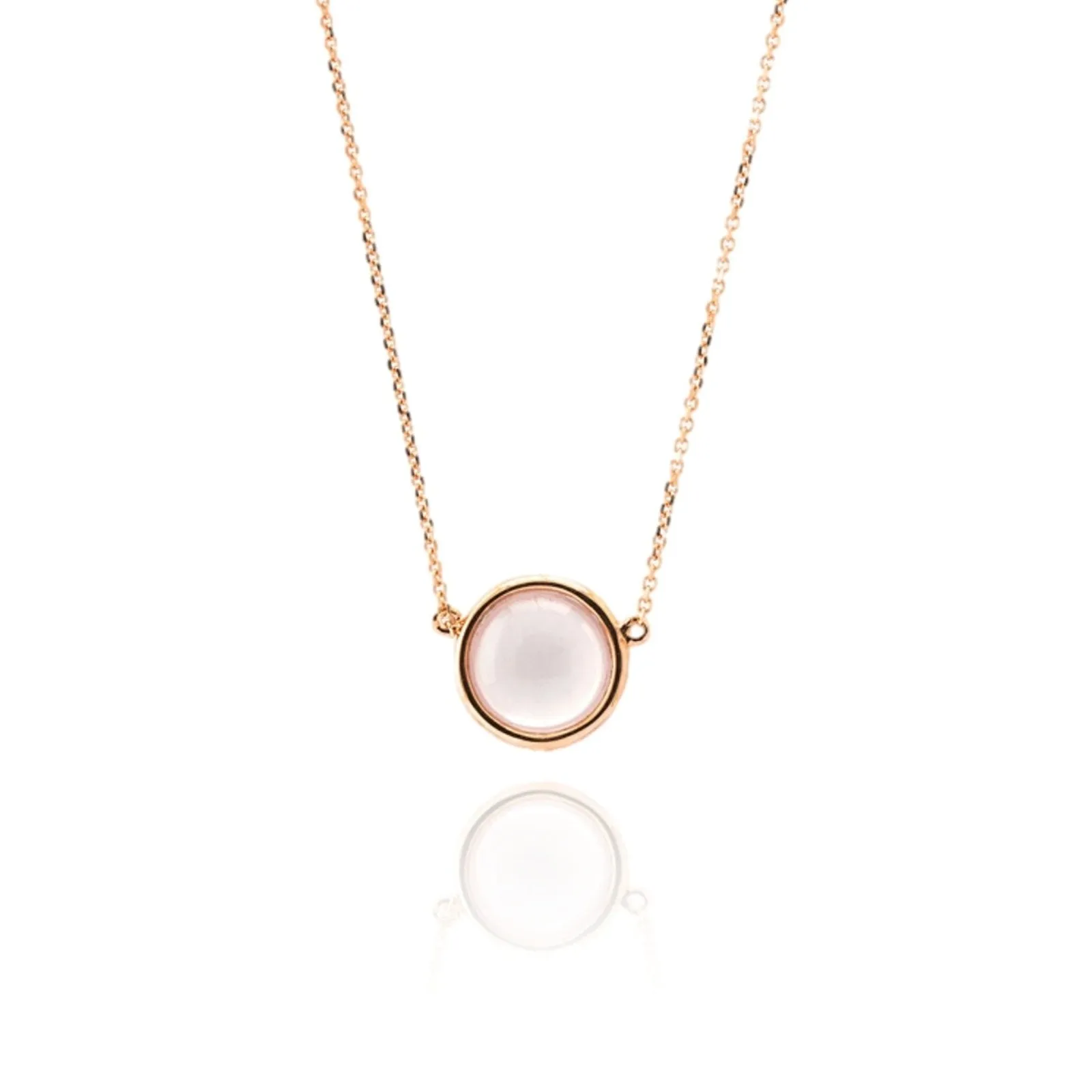 Bezel Set Rose Quartz Station Necklace in Solid 14k Rose Gold