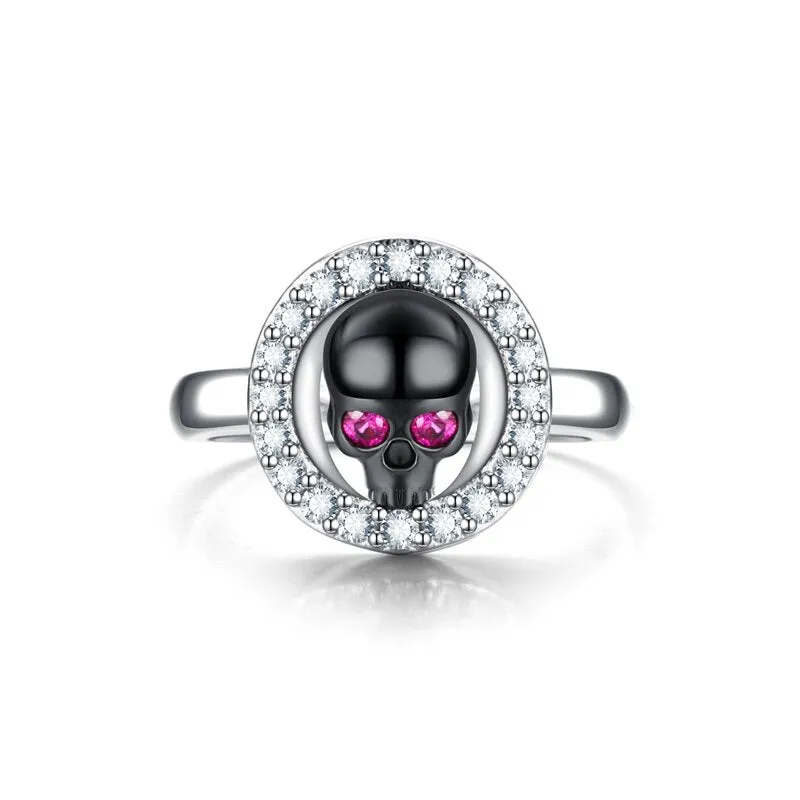 Black Skull and Crystal Wedding & Engagement Ring