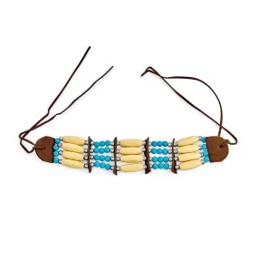 Boho American Indian Bead 3 Row Wood Hair Pipe Leather Choker Necklace