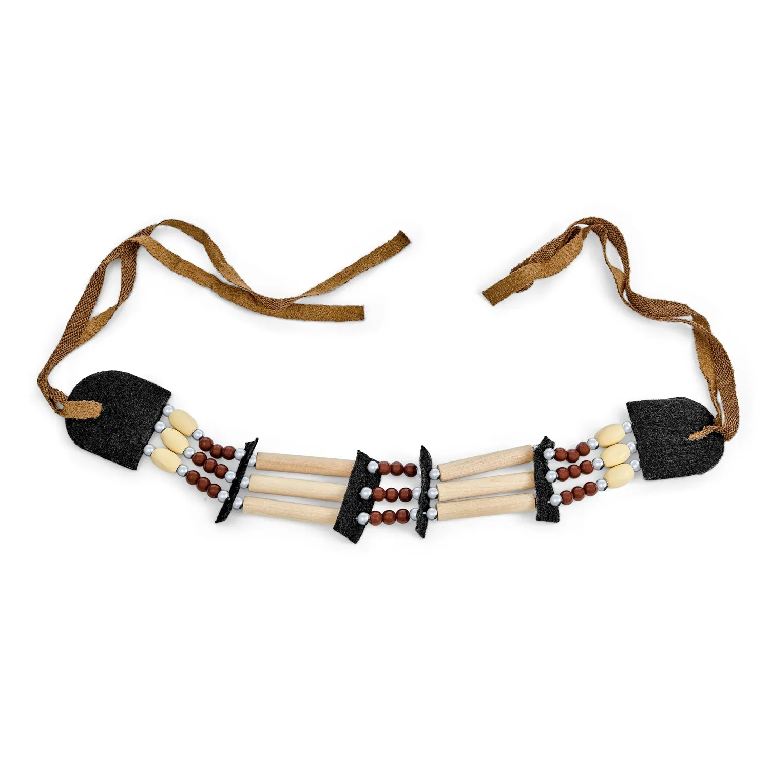 Boho American Indian Bead 3 Row Wood Hair Pipe Leather Choker Necklace