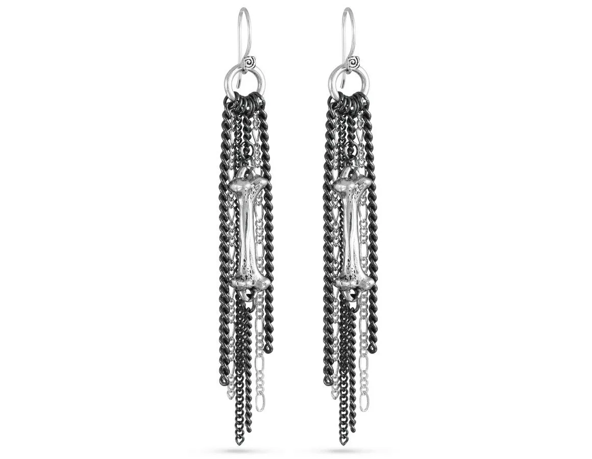 Bone Tassel Earrings - Silver